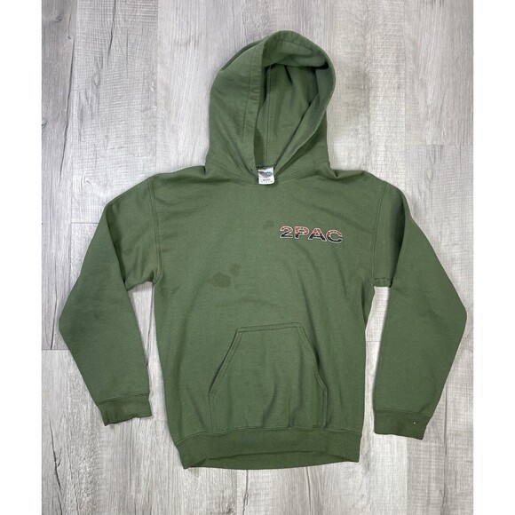 VTG 2Pac Tupac In Memory Of 1971-1996 Green Hoodie Size Small Rap Y2K V - Picture 2 of 9